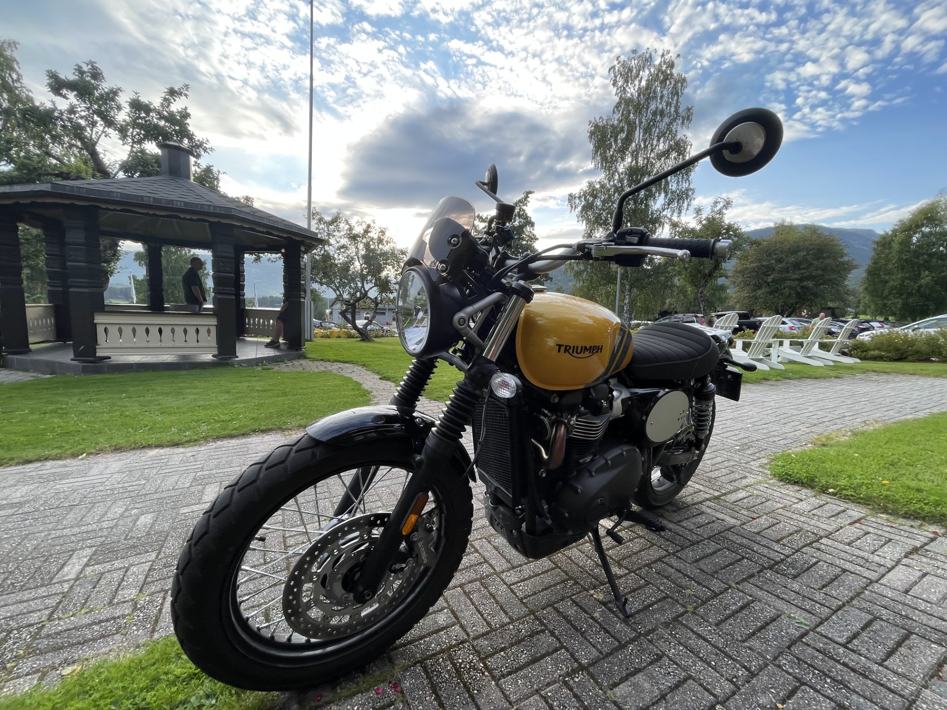 Motorcycle and mountains in the background