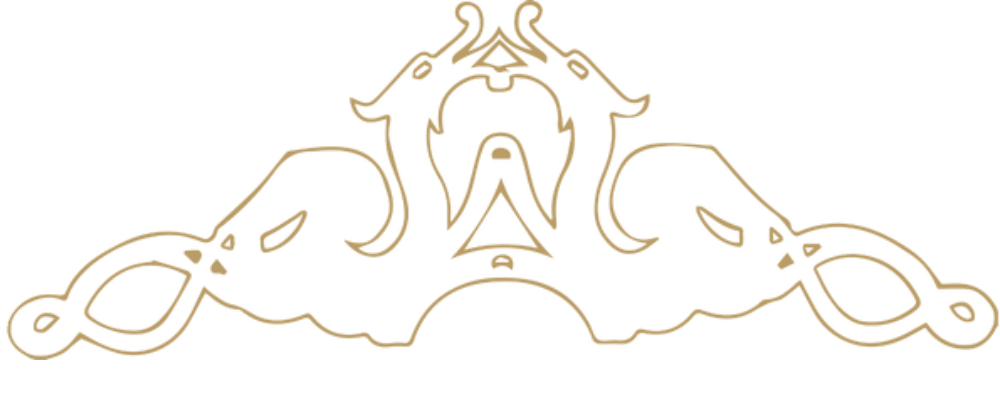 Ornate gold decorative border with symmetrical scrollwork across the top, like a vintage divider