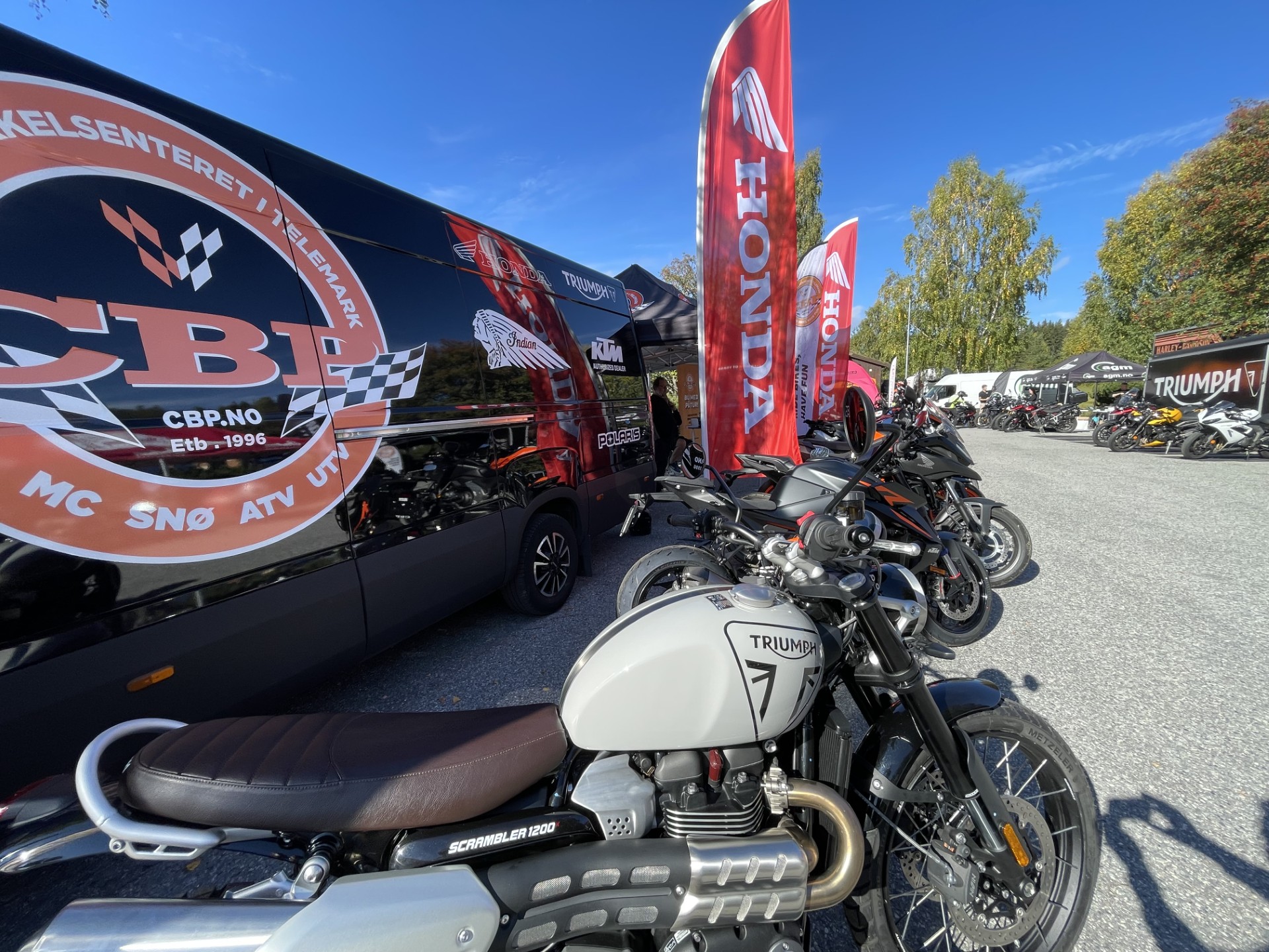 Motorcycle parked under clear skies